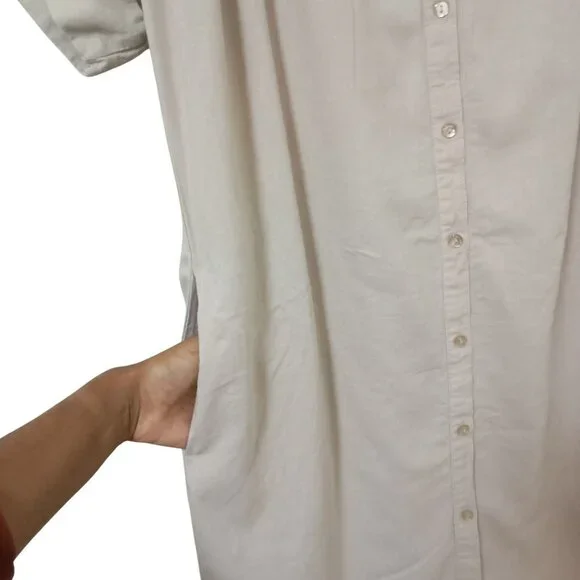 Coastal Comfort Shirt Dress Linen Blend Button-Up With Pockets Size M Beige - Picture 6 of 11